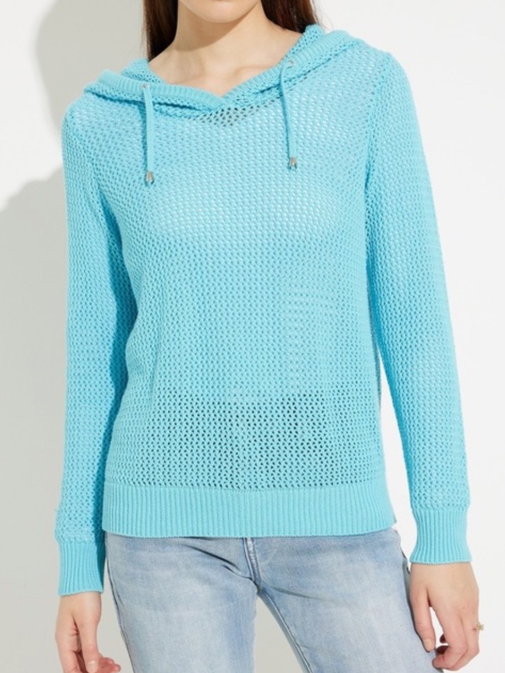 ALISON SHERI KNIT HOODED SWEATER STYLE Turquoise NWT